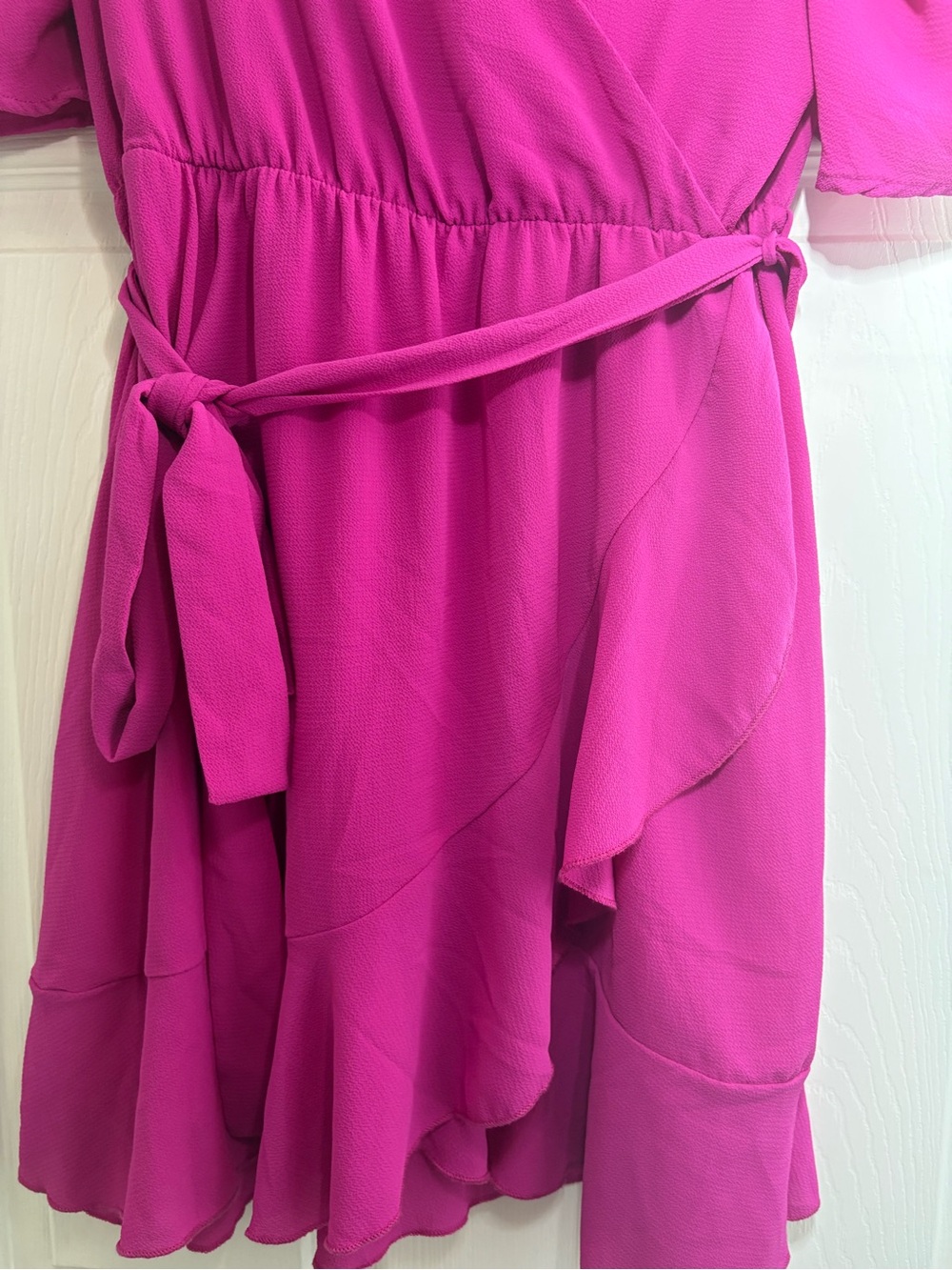 Vici Fuchsia Wrap Mini Dress with Puff Sleeves - Picture 6 of 12